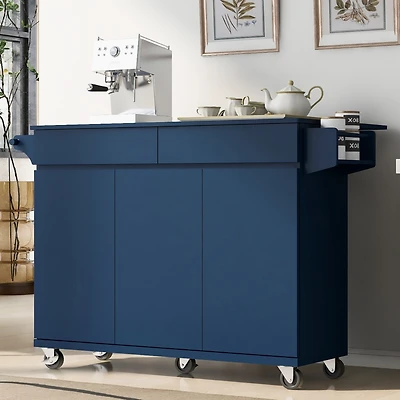 Streamdale Navy Blue Kitchen Island Cart with Drop Leaf, Spice Rack & Shelves