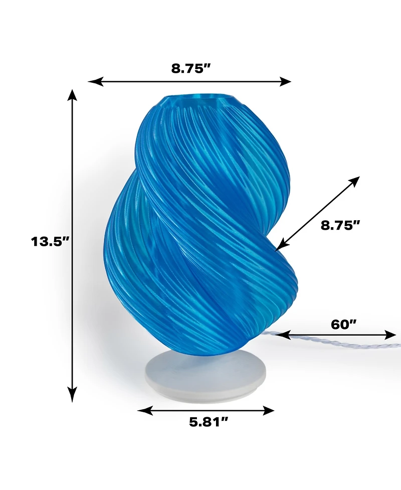 Jonathan Y Gema 13.5" Mid-Century Coastal Plant-Based Pla 3D Printed Dimmable Led Table Lamp, Clear Blue/White