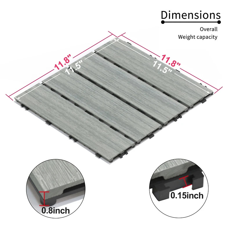 Streamdale Furniture Interlocking Wpc Patio Tiles, 11-Pack, Skygrey