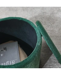 2-Piece Set Round Chenille Storage Ottoman, Equipped with a Drum Shaped Small Stool, Storage Space, and Mdf Made Desktop Panel (Dark Green23.62"