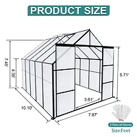 8x10FT Double Door Polycarbonate Greenhouse Raised Base and Anchor Aluminum Heavy Duty Walk-in Greenhouses for Outdoor Backyard in All Season, Black