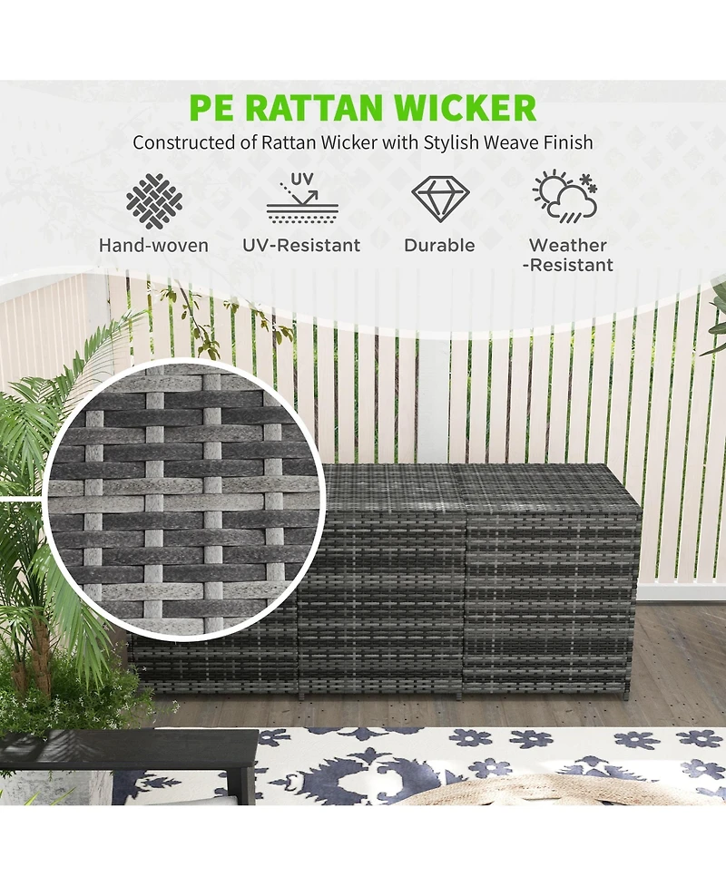 175 Gallon Outdoor Storage Box with Inner Liner, Pe Rattan Wicker Deck Box with Pneumatic Bar Lift for Indoor & Outdoor, Patio Furniture Cushions, Poo