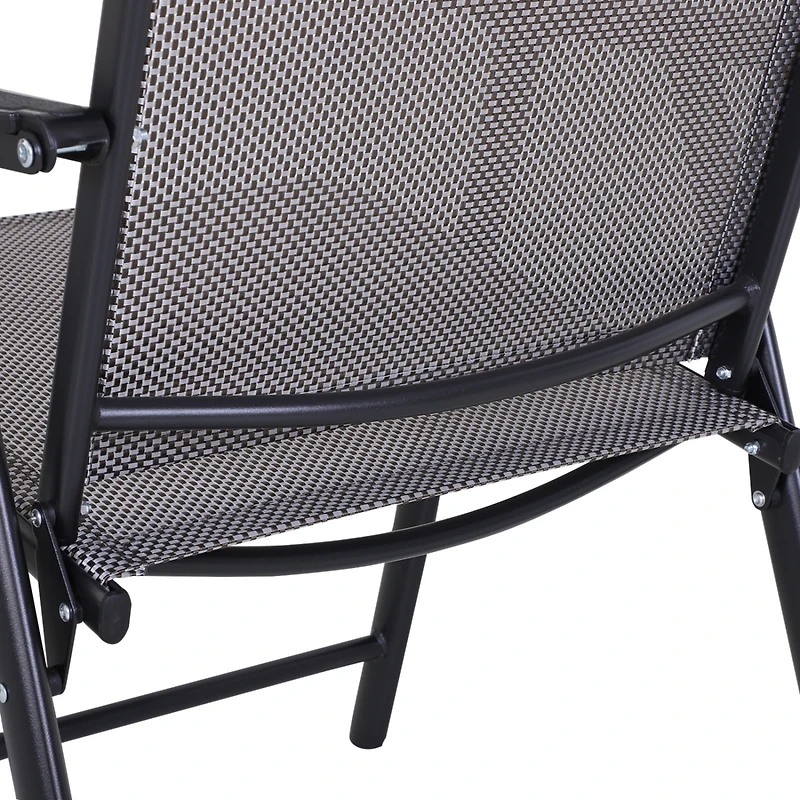 Set of 2 Patio Folding Chairs, Stackable Outdoor Sling Patio Dining Chairs with Armrests for Lawn, Camping, Dining, Beach, Metal Frame, No Assembly, G