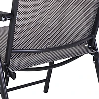 Set of 2 Patio Folding Chairs, Stackable Outdoor Sling Patio Dining Chairs with Armrests for Lawn, Camping, Dining, Beach, Metal Frame, No Assembly, G