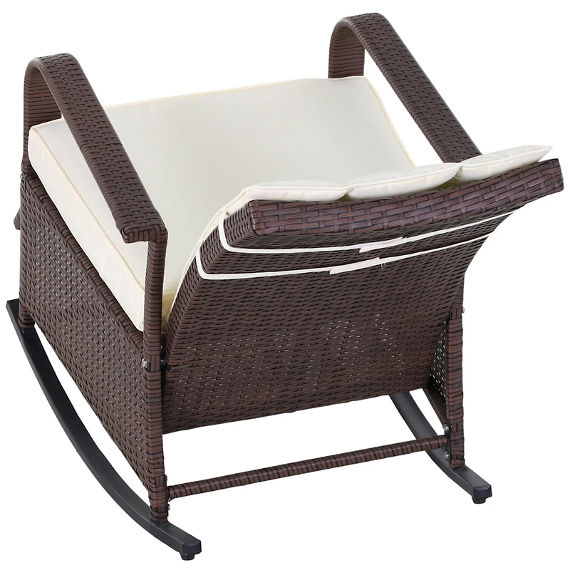 Streamdale Furniture Wicker Outdoor Rocking Chair, Patio Recliner with Adjustment Backrest, Pe Rattan Lounge Chair with Adjustable Footrest and Cushio