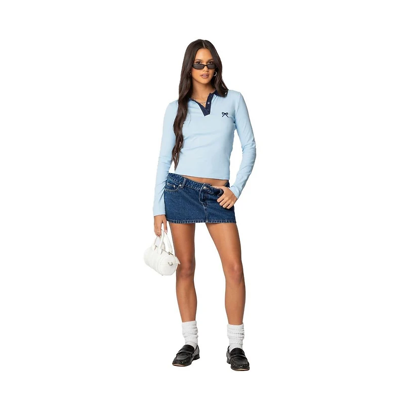 Edikted Womens Contrast Bow Polo Top