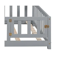 Simplie Fun Full-size Floor Beds with Bookcases and Blackboards, Versatile Platform Beds with Guard rails, Solid Wood Floor Beds with Storage Headboar