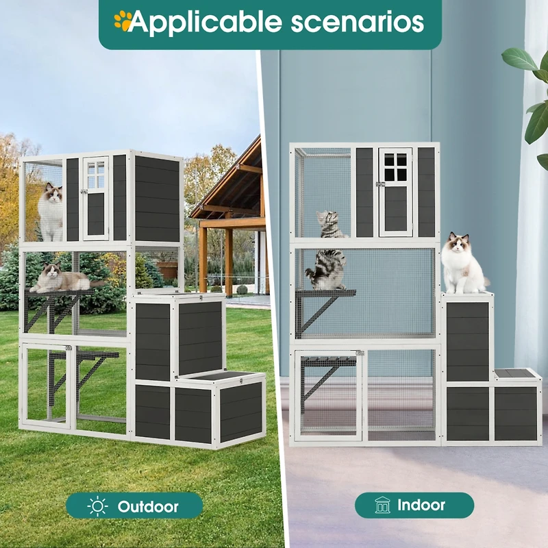 Streamdale 3-Tier Wooden Cat House with 4 Platforms, 2 Doors, and Jump Box