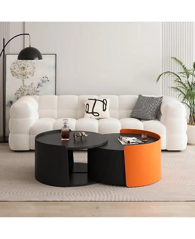 Streamdale Furniture Nesting Coffee Table, Round Nesting Tables and End Tables for Small Space, Modern Side Tables with Extendable Sliding Tabletop fo