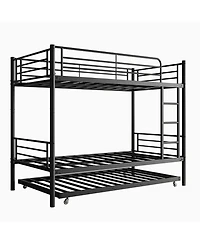 Simplie Fun Twin Bunk Bed with Trundle Metal Bunkbeds with Ladder and Full-Length Guardrail, Noise Free, No Box Spring Needed, Black