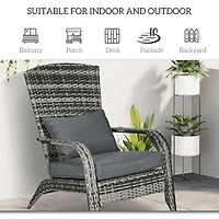 Patio Wicker Adirondack Chair, Outdoor All-Weather Rattan Fire Pit Chair w/ Soft Cushions, Tall Curved Backrest and Comfortable Armrests for Deck or G