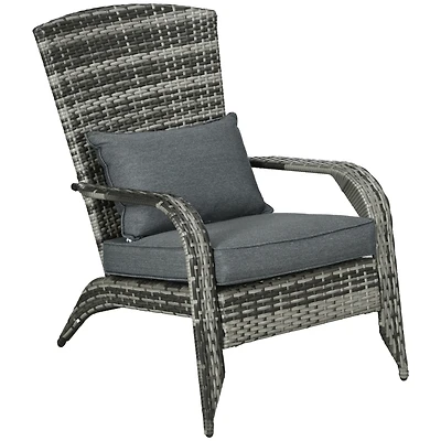 Patio Wicker Adirondack Chair, Outdoor All-Weather Rattan Fire Pit Chair w/ Soft Cushions, Tall Curved Backrest and Comfortable Armrests for Deck or G