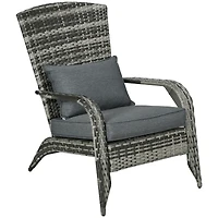 Patio Wicker Adirondack Chair, Outdoor All-Weather Rattan Fire Pit Chair w/ Soft Cushions, Tall Curved Backrest and Comfortable Armrests for Deck or G