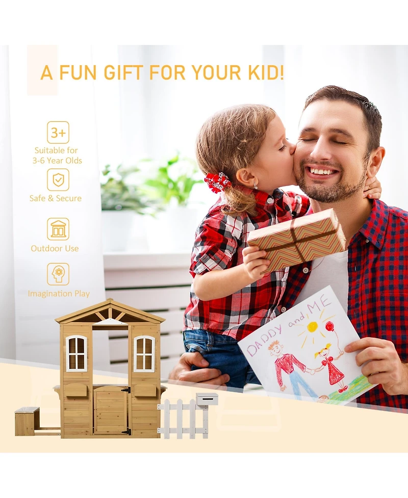 Outdoor Playhouse for kids Wooden Cottage with Working Doors Windows & Mailbox, Pretend Play House for Age 3-6 Years