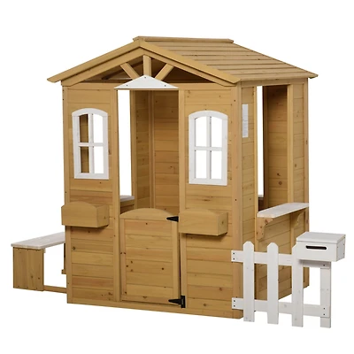 Outdoor Playhouse for kids Wooden Cottage with Working Doors Windows & Mailbox, Pretend Play House for Age 3-6 Years