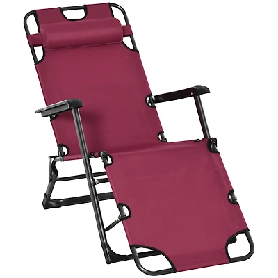 Streamdale Furniture Folding Chaise Lounge Chair for Outside, 2-in-1 Tanning Chair with Pillow & Pocket, Adjustable Pool Chair for Beach, Patio, Lawn,