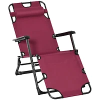 Streamdale Furniture Folding Chaise Lounge Chair for Outside, 2-in-1 Tanning Chair with Pillow & Pocket, Adjustable Pool Chair for Beach, Patio, Lawn,