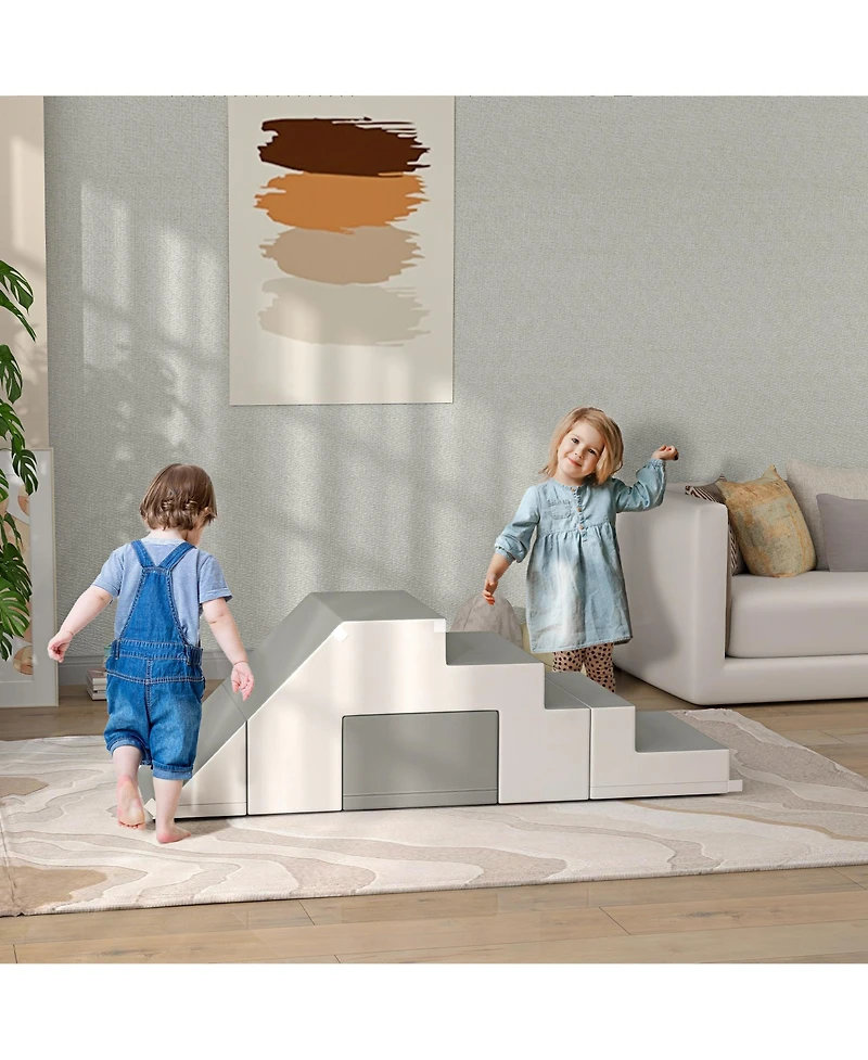 Foam Play Set for Toddlers and Children, Easy-to-clean 2 Piece Soft & Safe Kids Climbing Set for Crawling or Sliding, Light Gray