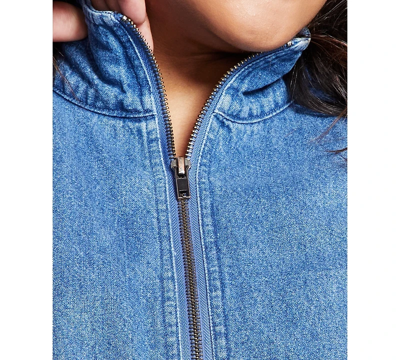 And Now This Plus Size Denim Bomber Jacket