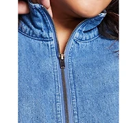 And Now This Plus Size Denim Bomber Jacket