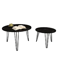Streamdale Furniture 27.56" Round Nesting Coffee Table Set of 2, Circular Nesting End Table Set, Round Marble Tabletop, and Sturdy Metal Base for Livi