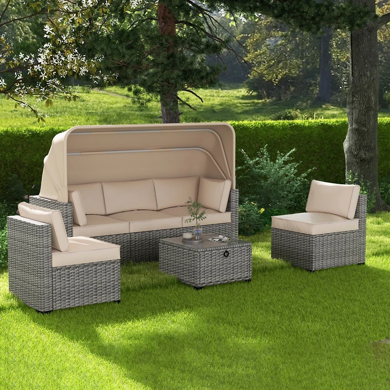 Streamdale Patio Daybed Set with Retractable Canopy