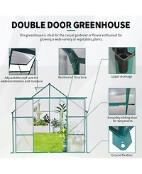 8x8 Ft Double Door Polycarbonate Greenhouse Raised Base and Anchor Aluminum Heavy Duty Walk-in Greenhouses for Outdoor Backyard in All Season, Green