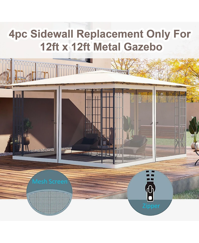 12' x 12' Universal Replacement Mesh Sidewall Netting for Patio Gazebos and Canopy Tents with Zippers, (Sidewall Only), Cream