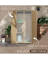 Wooden Garden Shed, Outdoor Storage Cabinet with Waterproof Asphalt Roof, Narrow Tool Shed with Shelves and Lockable Doors, Natural