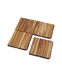 20 Pcs Interlocking Deck Tiles Striped Pattern, 12" x 12" Square Yellow Acacia Hardwood Outdoor Flooring for Patio, Bancony, Pool Side,...