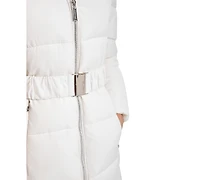 Calvin Klein Women's Diamond Quilted Side Belted Hooded Puffer Coat