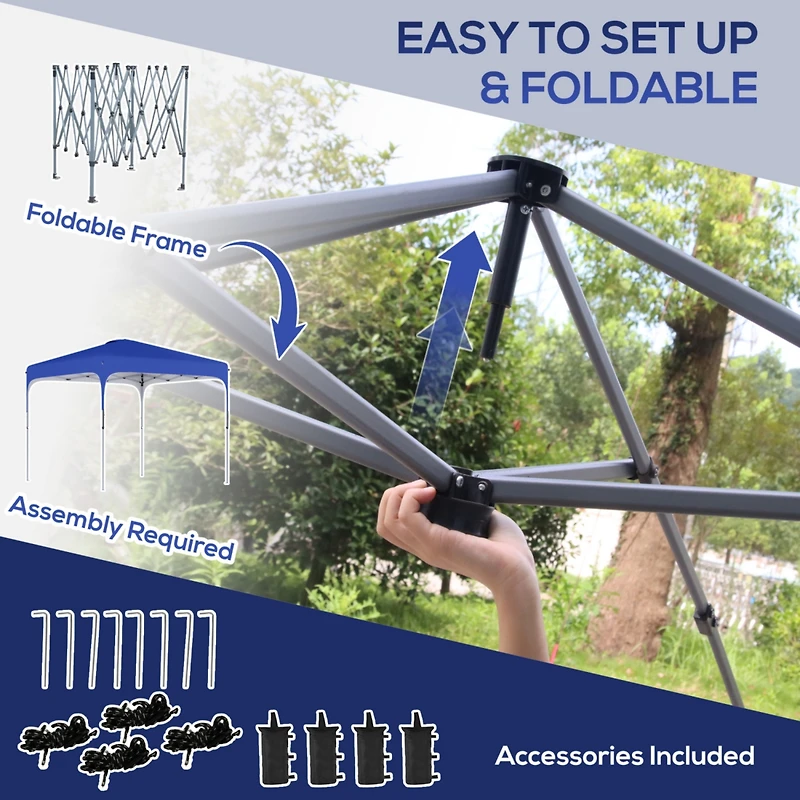 8' x 8' Pop Up Canopy Tent with Wheeled Carry Bag and 4 Sand Bags, Instant Sun Shelter, Tents for Parties, Height Adjustable, for Outdoor, Garden, Pat