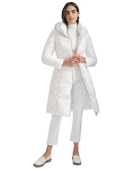 Calvin Klein Women's Diamond Quilted Side Belted Hooded Puffer Coat