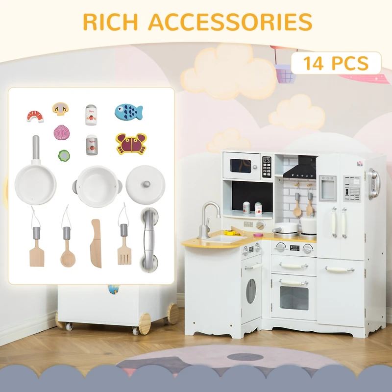 Large Play Kitchen with Full Set of Appliances for a Modern Day Pretend Kitchen, Tons of Storage, Corner Play Kitchen Set with Sound Effect, Education