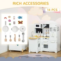 Large Play Kitchen with Full Set of Appliances for a Modern Day Pretend Kitchen, Tons of Storage, Corner Play Kitchen Set with Sound Effect, Education