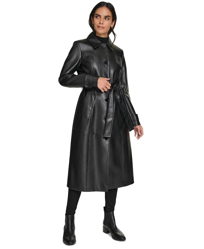 Calvin Klein Women's Belted Faux-Leather Trench Coat