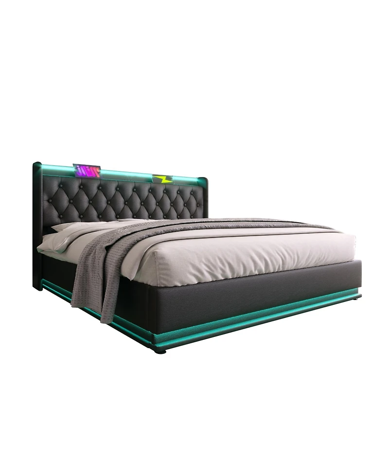 Streamdale Queen Upholstered Led Smart Bed with Storage
