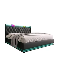 Streamdale Queen Upholstered Led Smart Bed with Storage