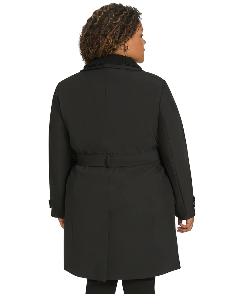 Calvin Klein Plus Belted Long-Sleeve Wrap Coat, Created for Macy's