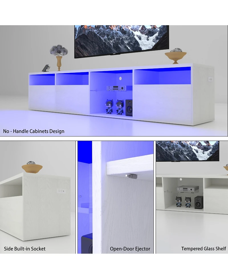 Streamdale Led Tv Stand with Rgb Lights and Storage (White)