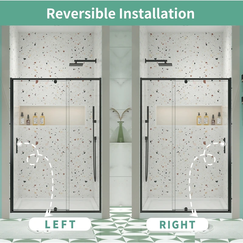 Streamdale Pivot Swing Glass Shower Door, 1/4" Clear Tempered Glass