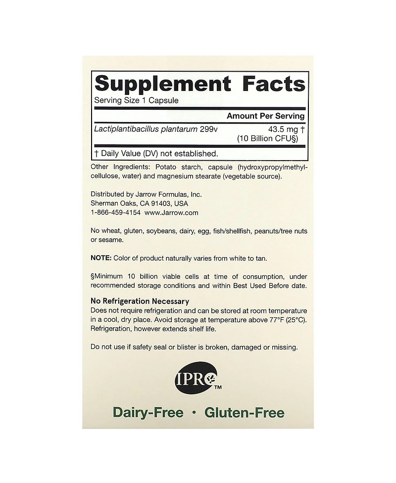 Jarrow Formulas Nutrition Ideal Bowel Support 10 Billion Cfu