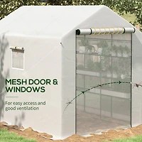 8' x 6' x 7' Walk-in Greenhouse with Mesh Door and Windows, 18 Shelf Green House with Trellis, Plant Labels, Uv protective for Growing Flowers, Herbs,