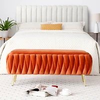 Streamdale Oval Upholstered Storage Bench with Gold Legs, 5 Colors