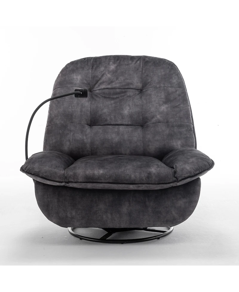 Black recliner, reclining lazy chair, mobile phone holder, large and comfortable reading chair, swivel gliding rocking chair, gold-stamped velvet