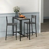 3 Piece Bar Table and Chairs, Industrial Dining Table Set for 2, Counter Height Kitchen Table with Bar stools, Breakfast Table Set for 2 for Small Spa