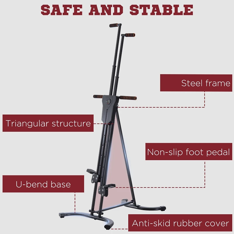 Vertical Climber, High-Intensity Cardio & Muscle Toning Exercise for Home Gym, Folding Steel, Adjustable Height, Display Monitor, 220 lbs. Weight Capa