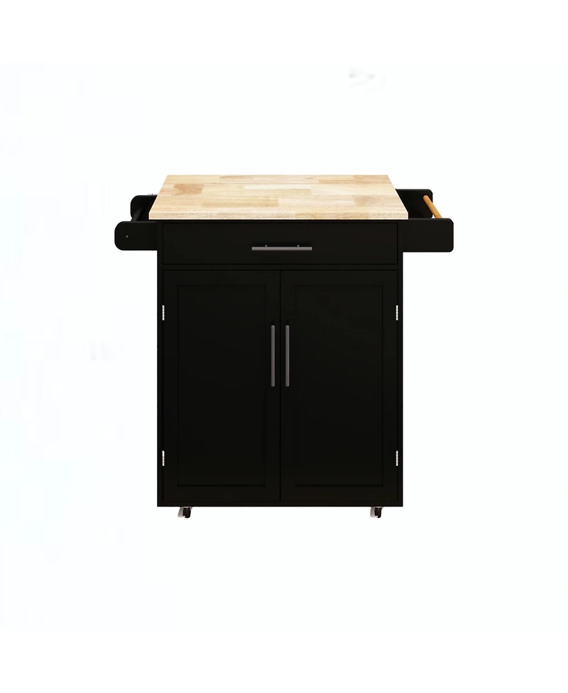 Streamdale Rolling Kitchen Cart with Drawer, Doors, Shelves, Towel & Seasoning Racks