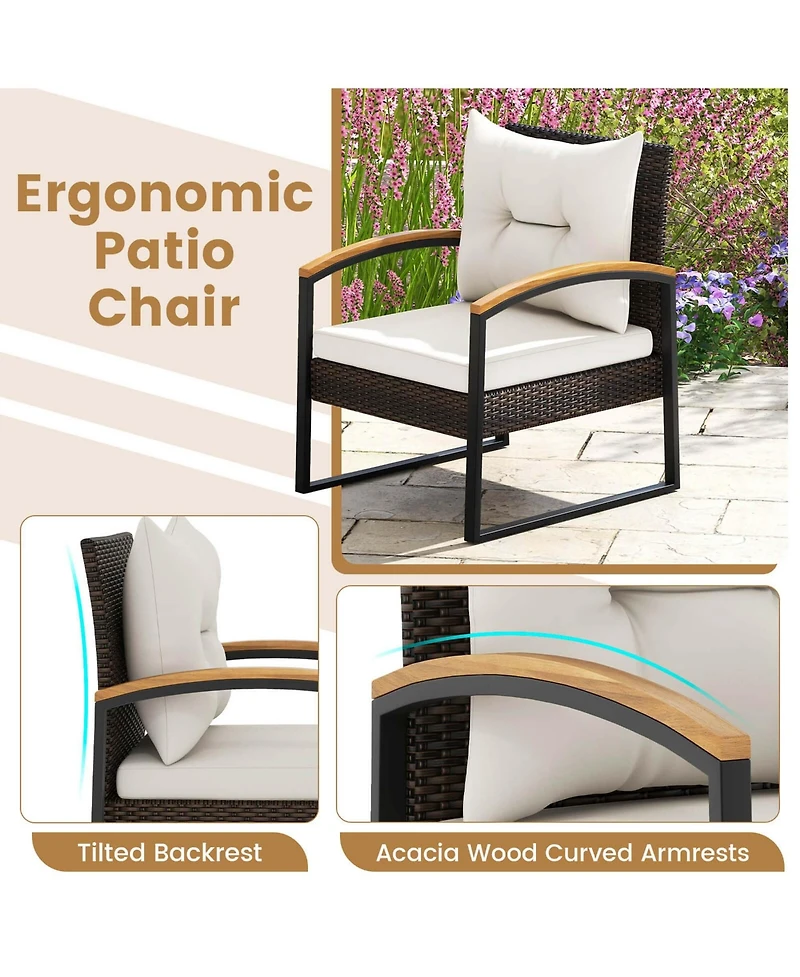 Costway 3 Pcs Patio Conversation Set with Coffee Table Solid Acacia Wood Armrests Tabletop