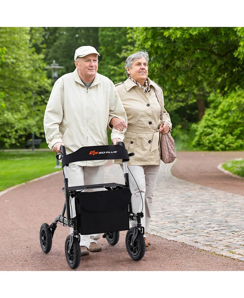 Costway Foldable Height Adjustable Rollator Walker with Seat, Storage Bag for Seniors